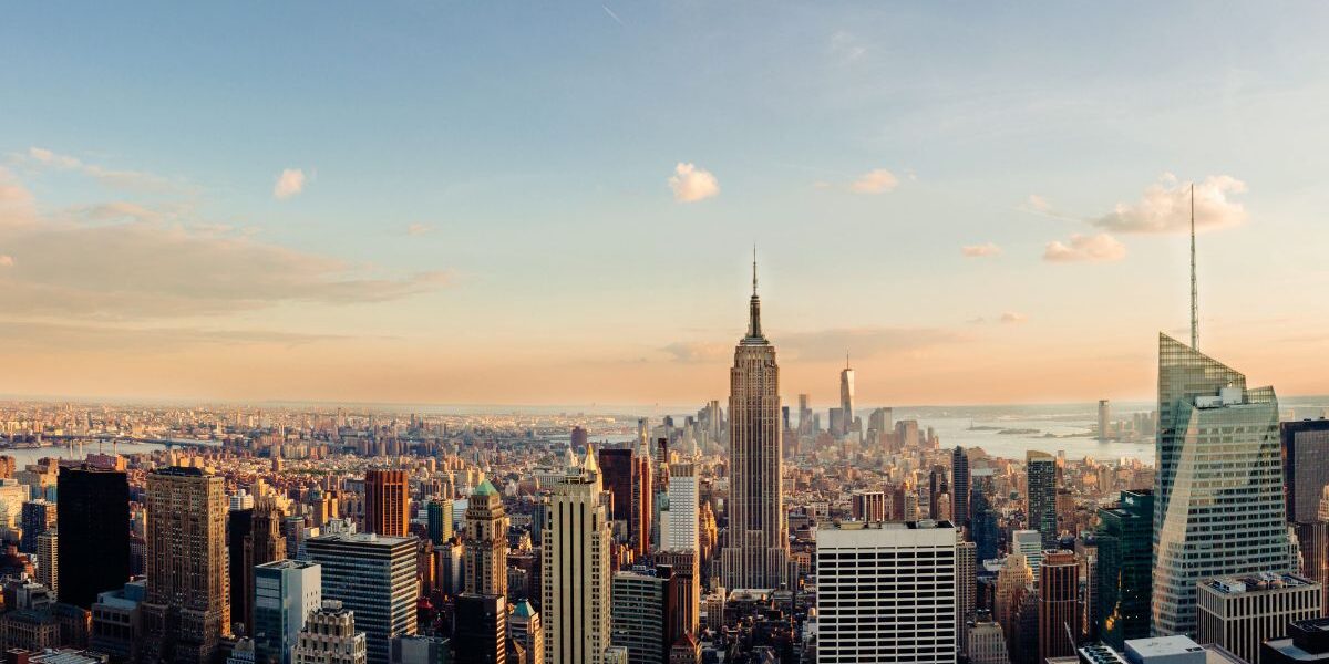 New York City skyline at sunset
