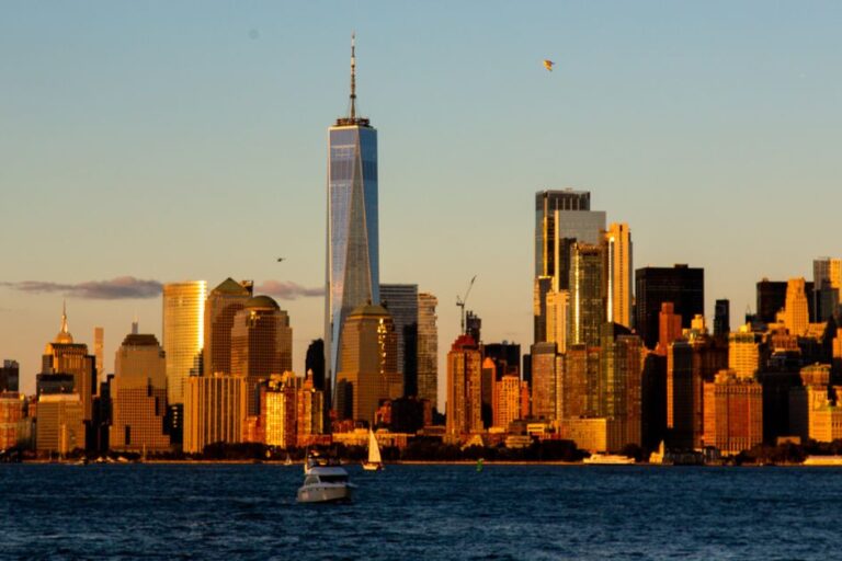 nyc skyline from the hudson at sunset