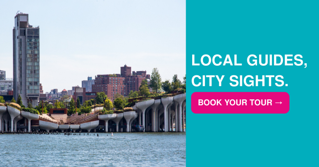 image of little island in new york with text next to it that reads local guides, city sights. book your tour