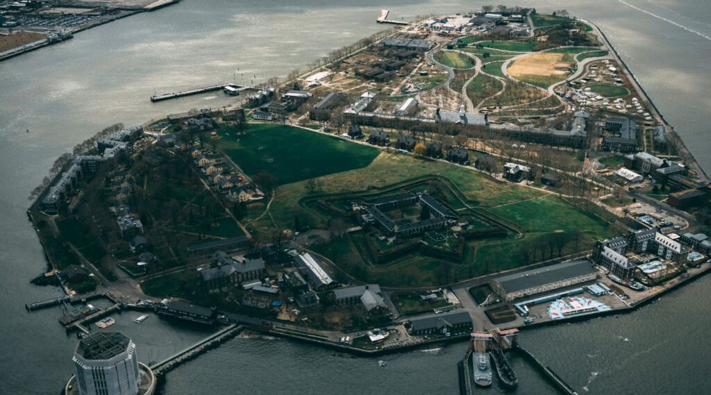 aerial view of Governors Island in New York City